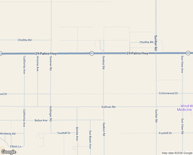 map of restaurants, bars, coffee shops, grocery stores, and more near 6620 Sunkist Road in Joshua Tree