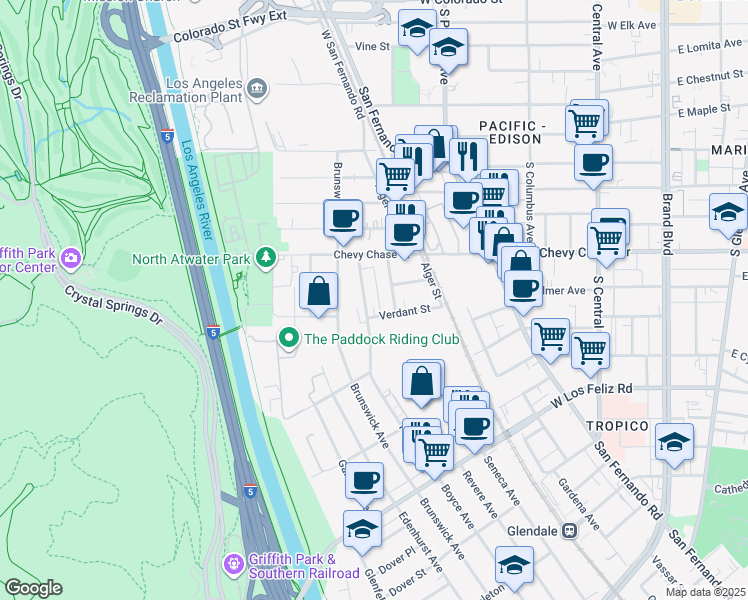map of restaurants, bars, coffee shops, grocery stores, and more near 4343 Perlita Avenue in Los Angeles