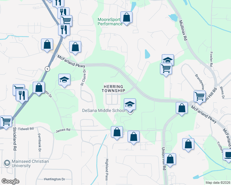 map of restaurants, bars, coffee shops, grocery stores, and more near 720 Township Circle in Alpharetta