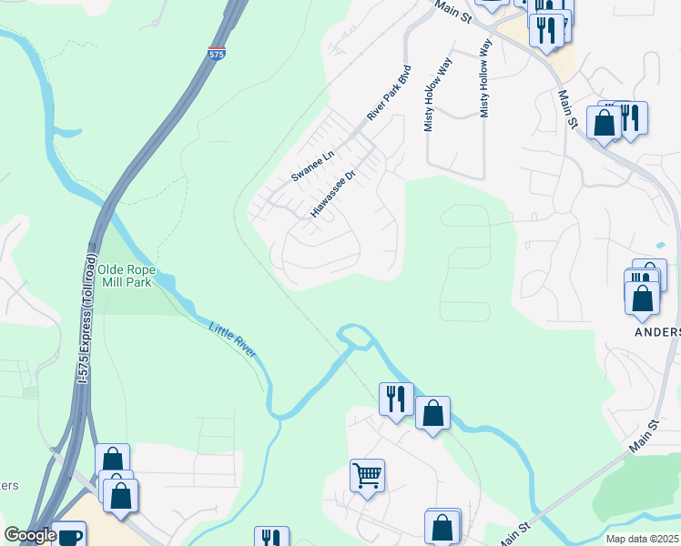 map of restaurants, bars, coffee shops, grocery stores, and more near 506 Tallapoosa Trail in Woodstock