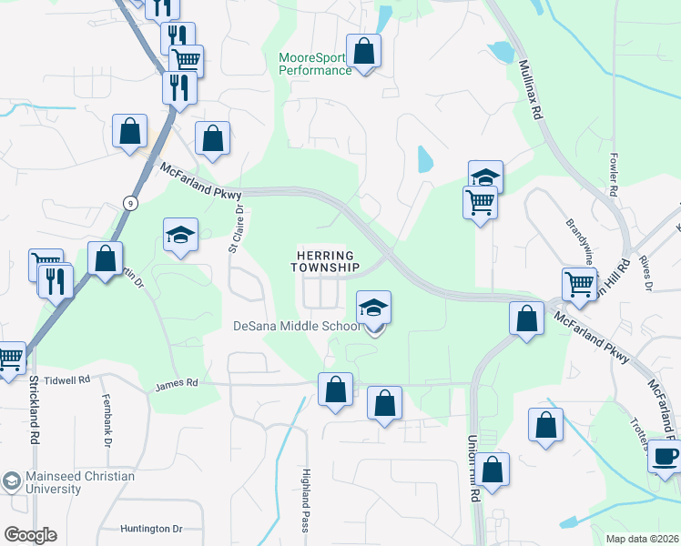 map of restaurants, bars, coffee shops, grocery stores, and more near 610 Township Circle in Alpharetta