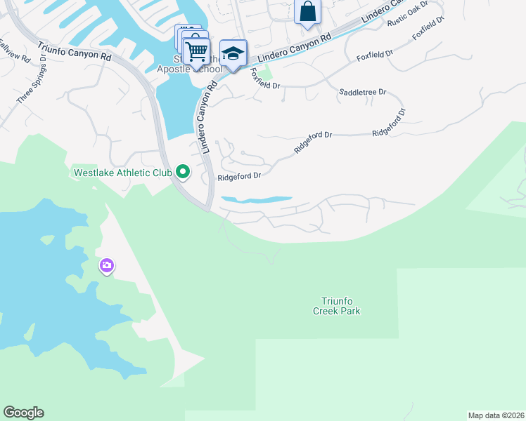 map of restaurants, bars, coffee shops, grocery stores, and more near 17 Sherwood Drive in Westlake Village