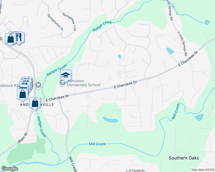 map of restaurants, bars, coffee shops, grocery stores, and more near 209 Allison Drive in Woodstock