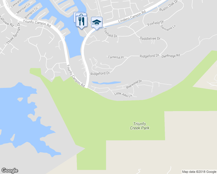 map of restaurants, bars, coffee shops, grocery stores, and more near 17 Sherwood Drive in Westlake Village