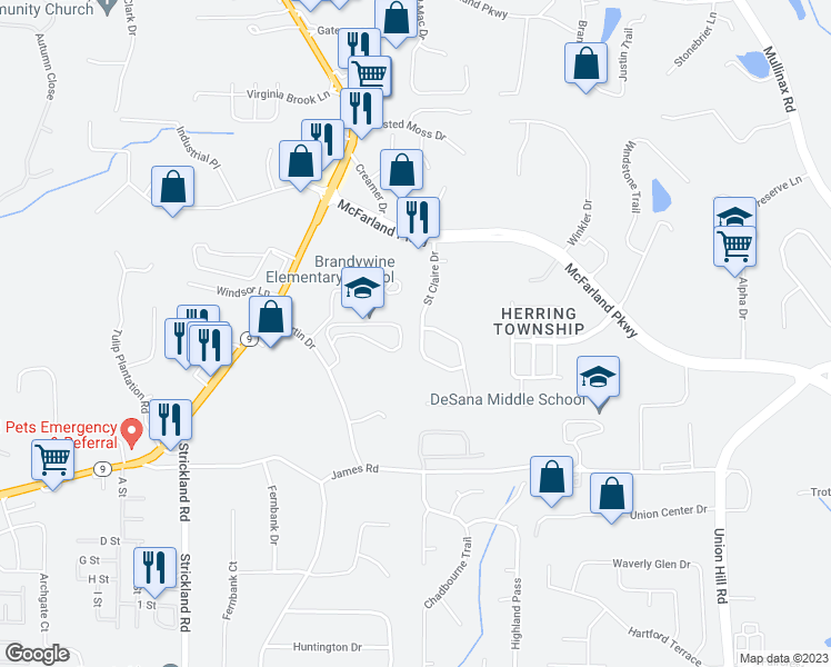 map of restaurants, bars, coffee shops, grocery stores, and more near 354 Saint Claire Drive in Alpharetta
