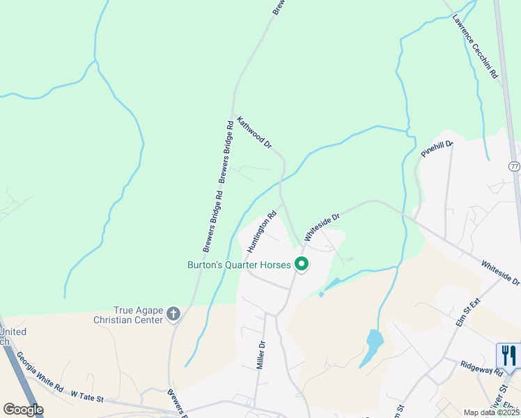 map of restaurants, bars, coffee shops, grocery stores, and more near 1181 Huntington Road in Elberton