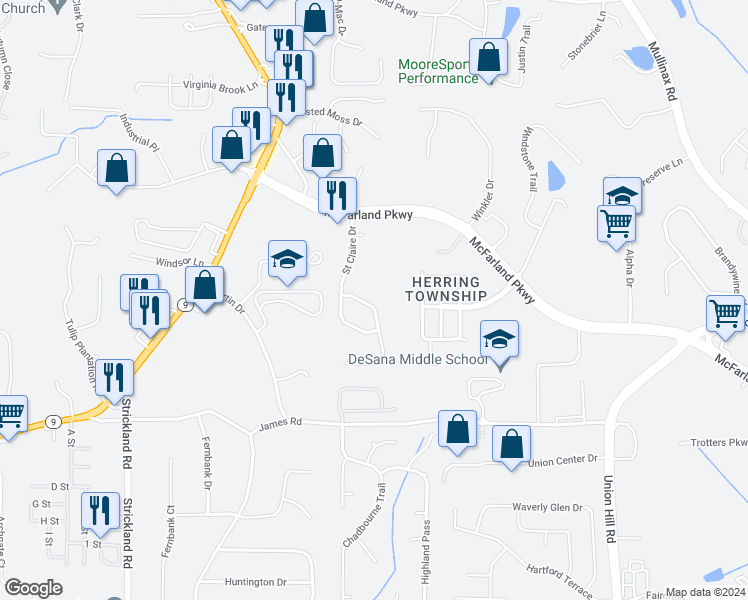 map of restaurants, bars, coffee shops, grocery stores, and more near 377 Grayson Way in Alpharetta