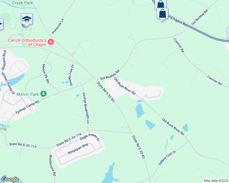 map of restaurants, bars, coffee shops, grocery stores, and more near 124 Owl Trace Lane in Chapin