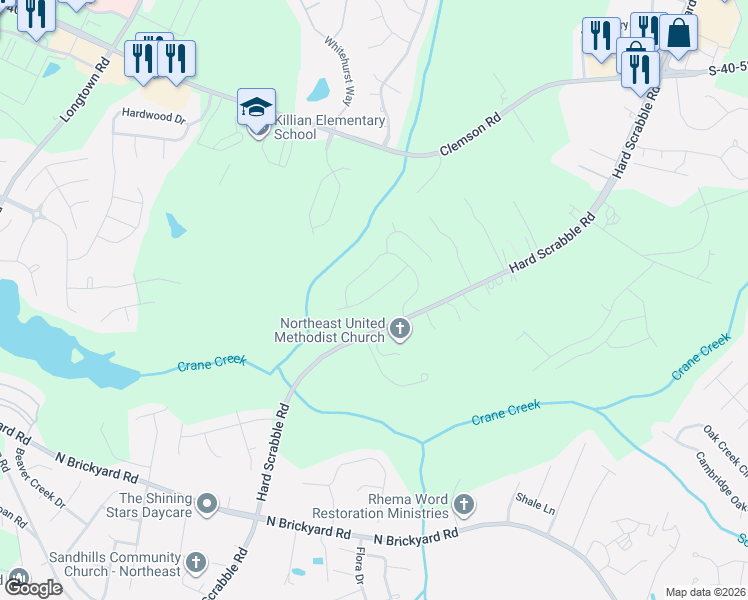 map of restaurants, bars, coffee shops, grocery stores, and more near 197 Hester Woods Drive in Columbia