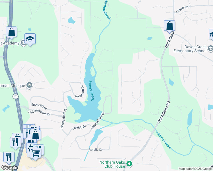 map of restaurants, bars, coffee shops, grocery stores, and more near 970 Hampreston Court in Cumming