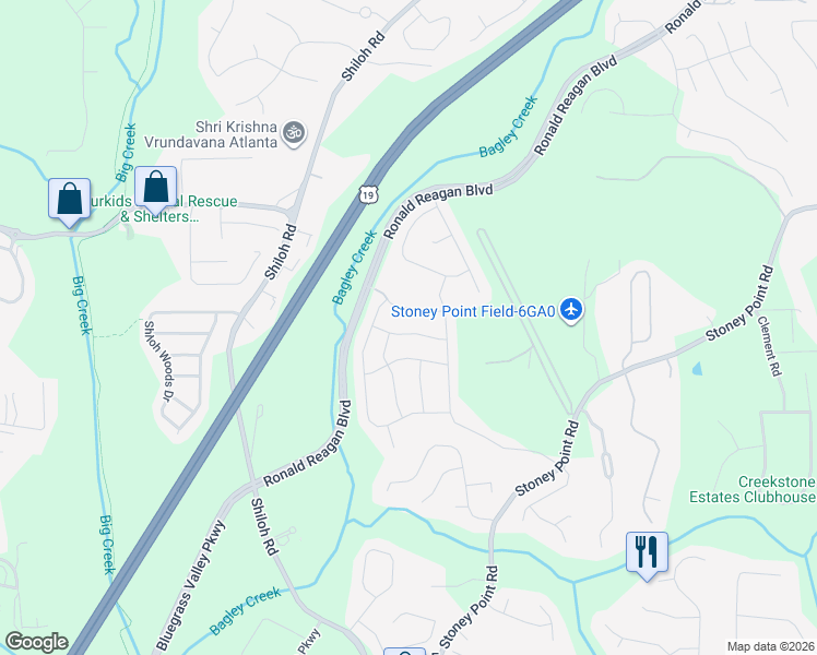 map of restaurants, bars, coffee shops, grocery stores, and more near 2660 Volaire Lane in Cumming