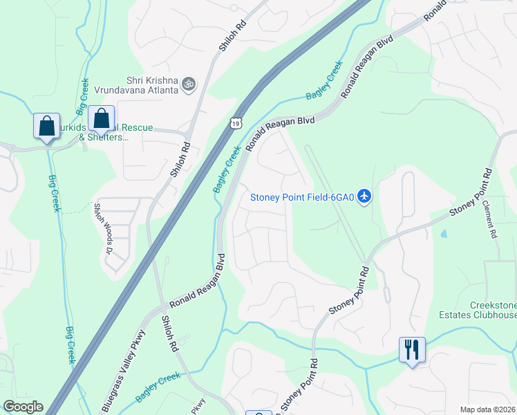 map of restaurants, bars, coffee shops, grocery stores, and more near 2670 Volaire Lane in Cumming