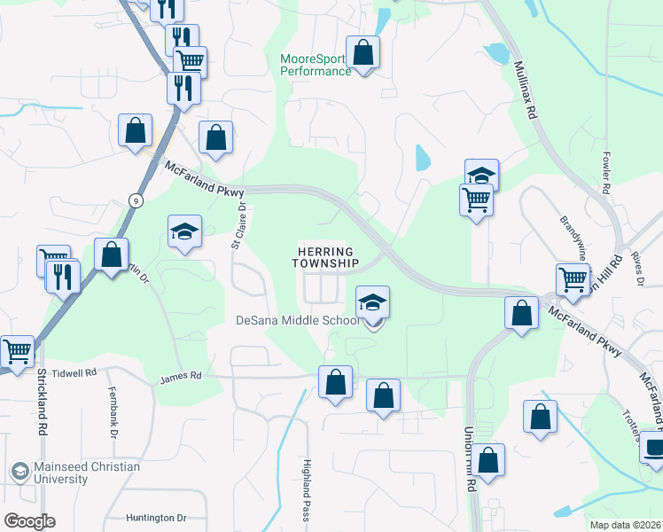 map of restaurants, bars, coffee shops, grocery stores, and more near 720 Township Circle in Alpharetta