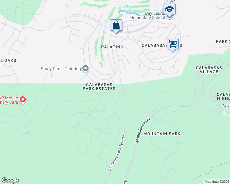 map of restaurants, bars, coffee shops, grocery stores, and more near 24810 Earls Court in Calabasas