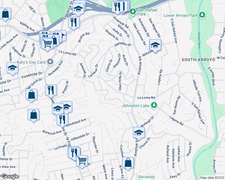 map of restaurants, bars, coffee shops, grocery stores, and more near 1510 La Loma Road in Pasadena