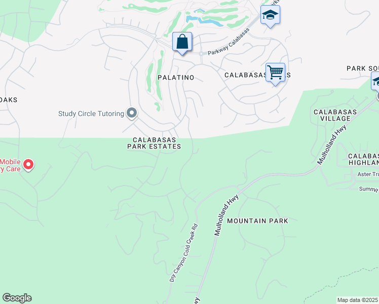 map of restaurants, bars, coffee shops, grocery stores, and more near 24802 Earls Court in Calabasas