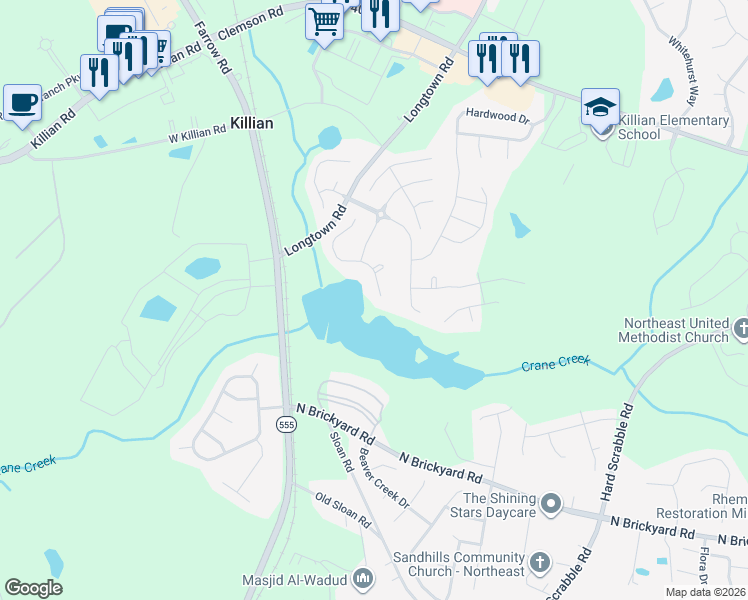 map of restaurants, bars, coffee shops, grocery stores, and more near 505 Heron Glen Drive in Columbia