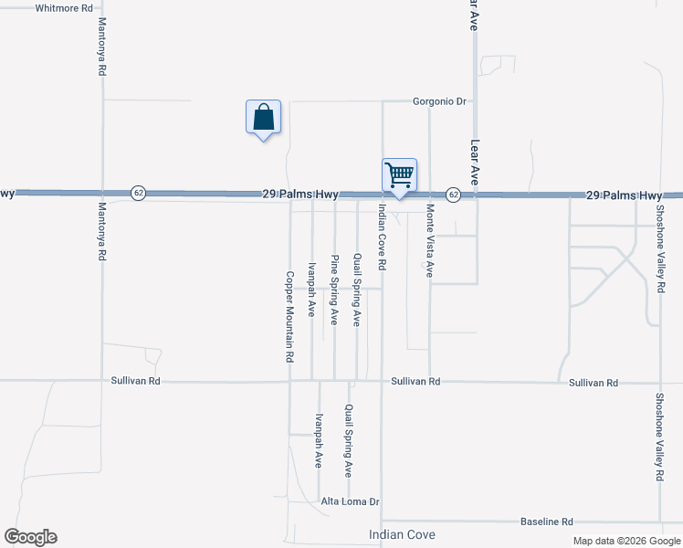 map of restaurants, bars, coffee shops, grocery stores, and more near 6669 Pine Spring Avenue in Twentynine Palms