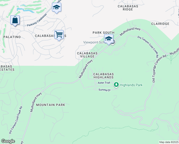 map of restaurants, bars, coffee shops, grocery stores, and more near 3540 Pansy Drive in Calabasas
