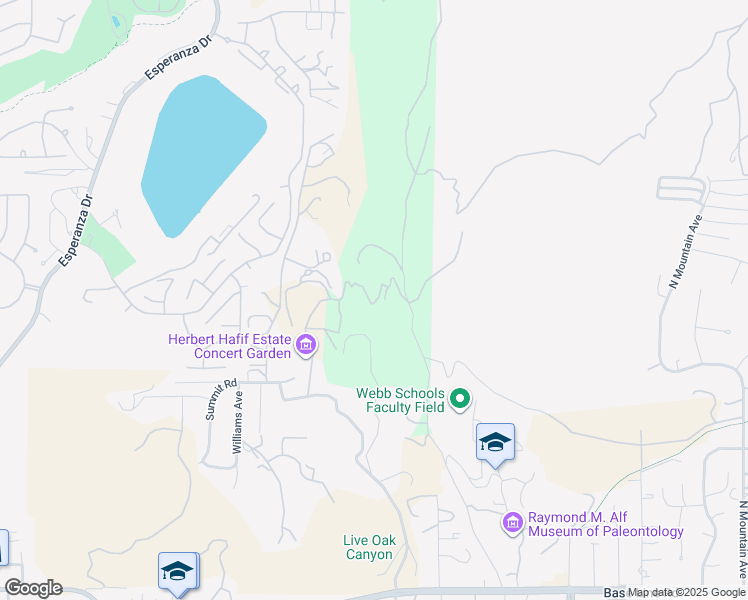map of restaurants, bars, coffee shops, grocery stores, and more near 4931 Webb Canyon Road in Claremont