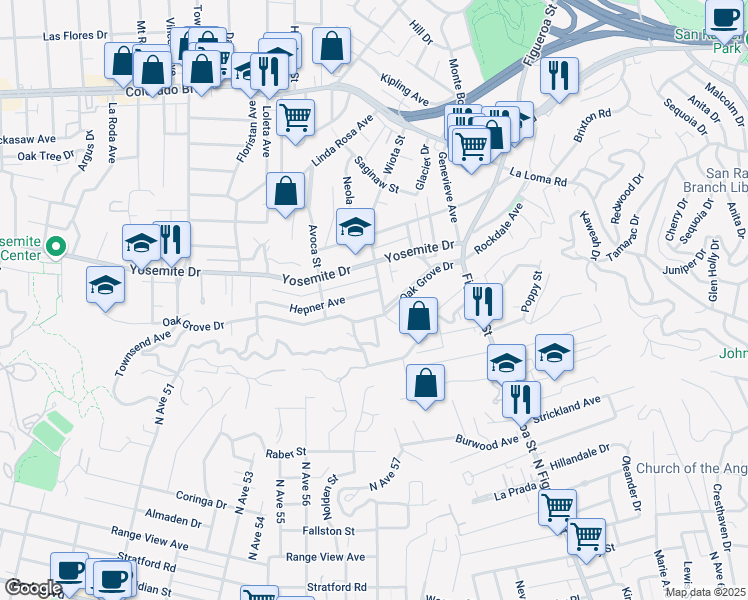 map of restaurants, bars, coffee shops, grocery stores, and more near 1317 Hepner Avenue in Los Angeles