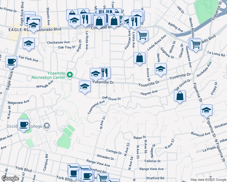 map of restaurants, bars, coffee shops, grocery stores, and more near 4742 Townsend Avenue in Los Angeles