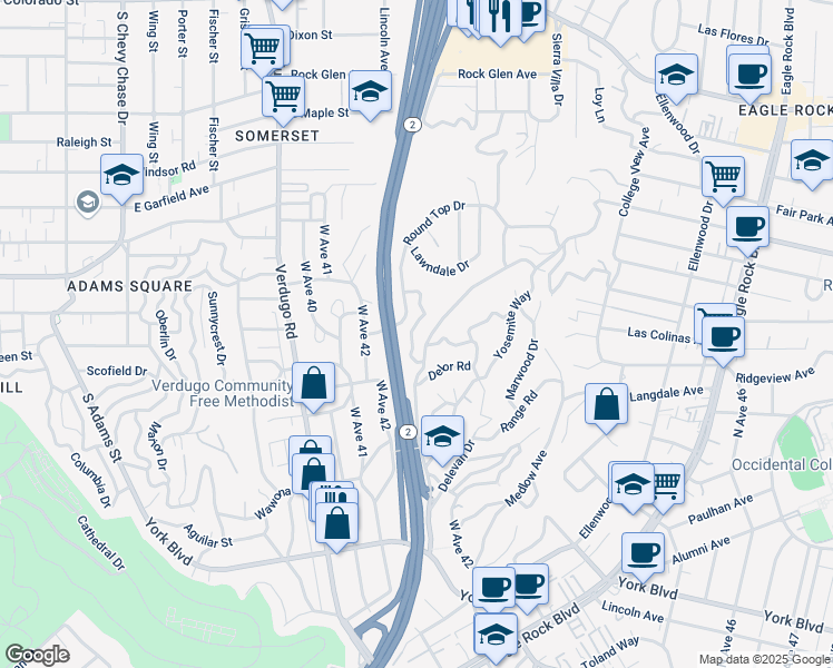 map of restaurants, bars, coffee shops, grocery stores, and more near 2710 Media Center Drive in Los Angeles