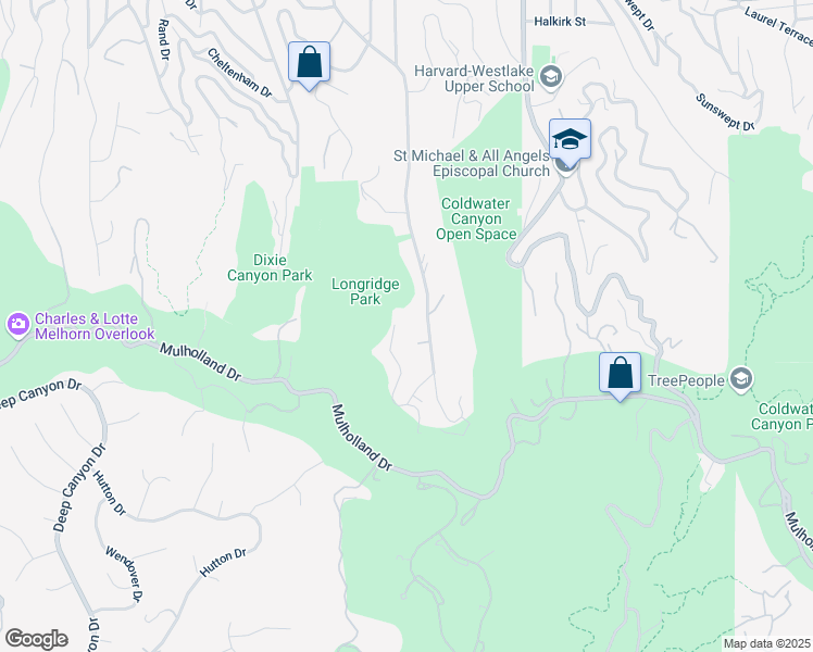 map of restaurants, bars, coffee shops, grocery stores, and more near 3372 Longridge Terrace in Los Angeles