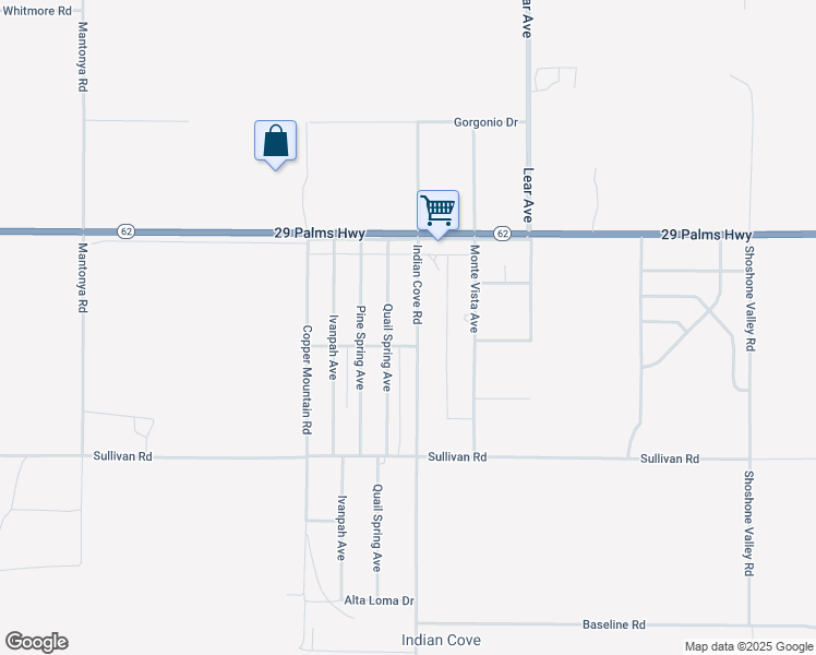 map of restaurants, bars, coffee shops, grocery stores, and more near 6636 Indian Cove Road in Twentynine Palms