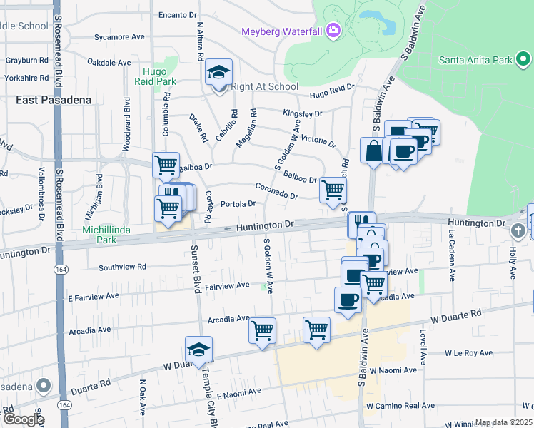 map of restaurants, bars, coffee shops, grocery stores, and more near 726 Golden West Avenue in Arcadia