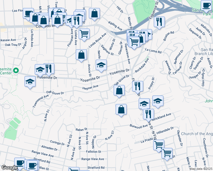 map of restaurants, bars, coffee shops, grocery stores, and more near 1317 Hepner Avenue in Los Angeles