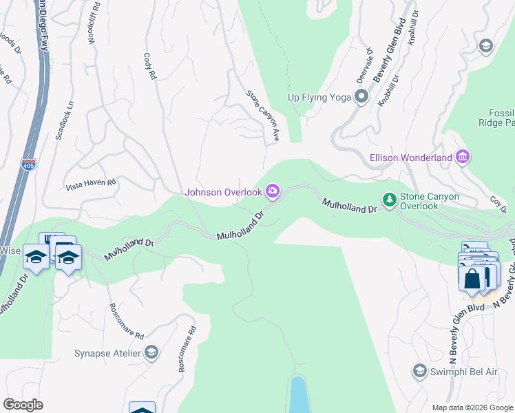 map of restaurants, bars, coffee shops, grocery stores, and more near 3364 Stoneridge Lane in Los Angeles