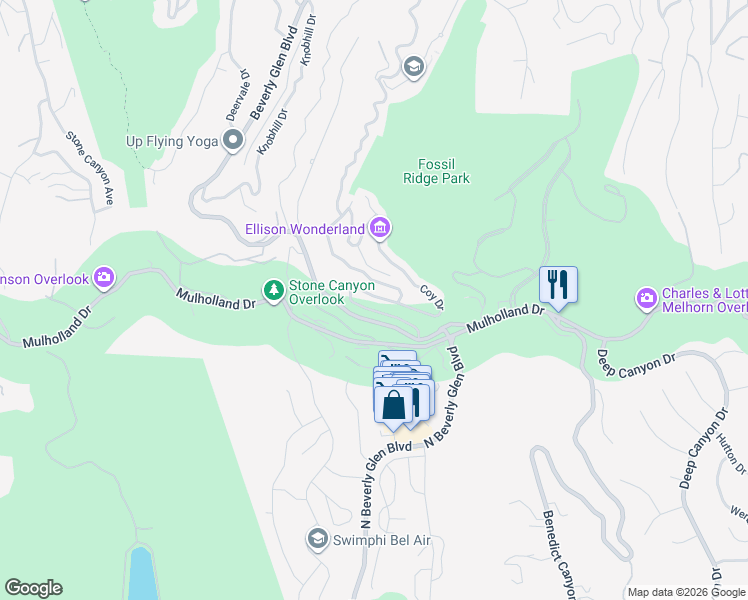 map of restaurants, bars, coffee shops, grocery stores, and more near 3339 Coy Drive in Los Angeles