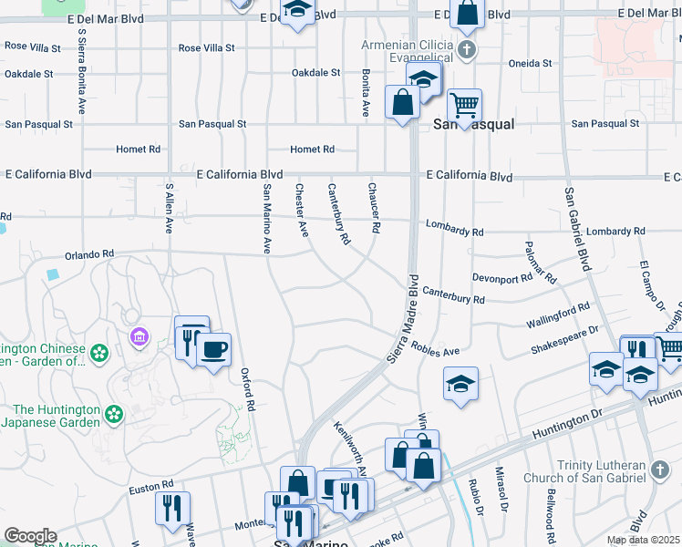 map of restaurants, bars, coffee shops, grocery stores, and more near 830 Chester Avenue in San Marino