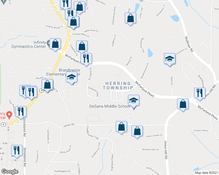 map of restaurants, bars, coffee shops, grocery stores, and more near 1080 Township Circle in Alpharetta