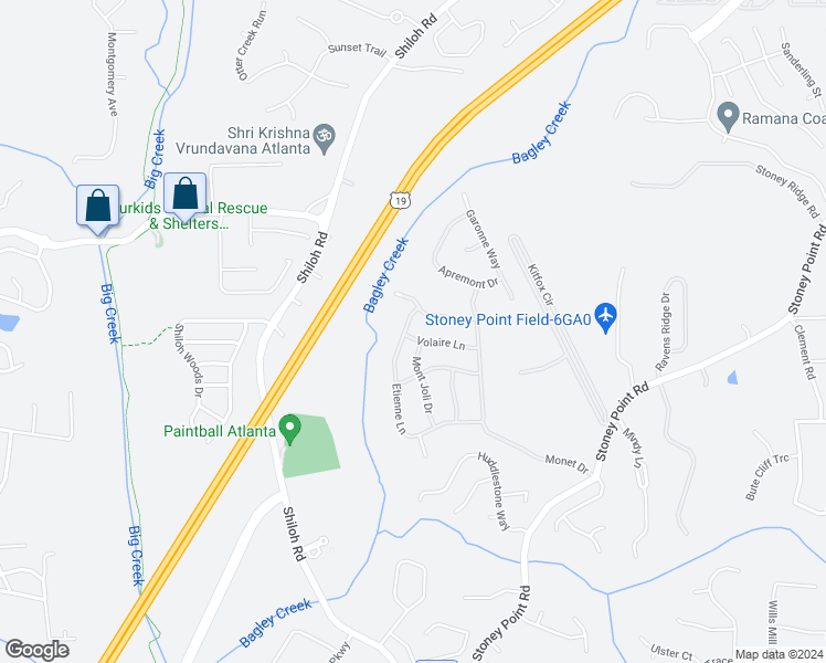 map of restaurants, bars, coffee shops, grocery stores, and more near 2910 Etienne Lane in Cumming
