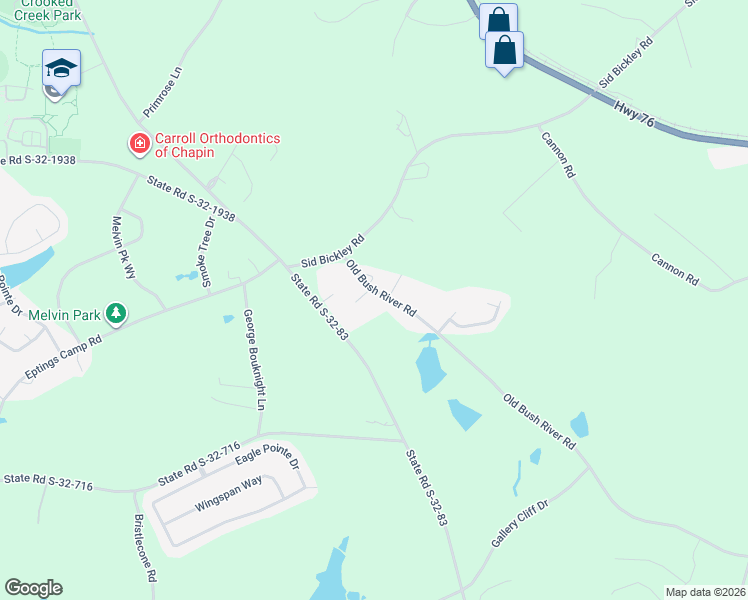 map of restaurants, bars, coffee shops, grocery stores, and more near 563 Old Bush River Road in Chapin