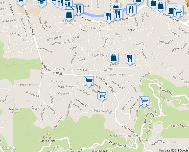 map of restaurants, bars, coffee shops, grocery stores, and more near 3216 Laurel Canyon Boulevard in Los Angeles