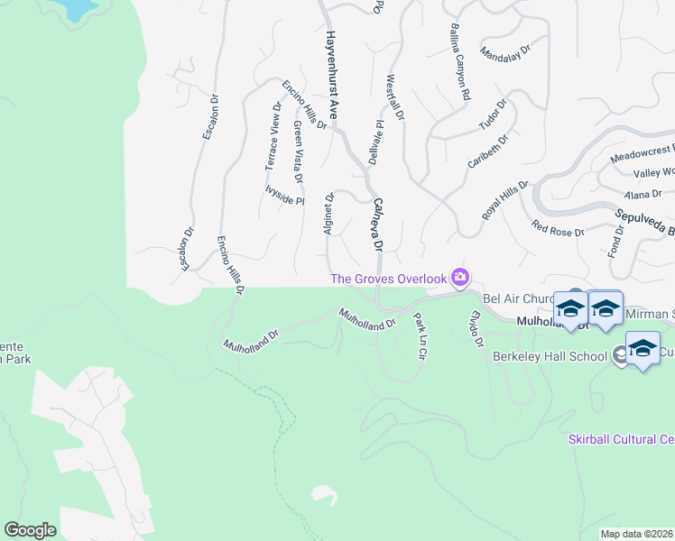 map of restaurants, bars, coffee shops, grocery stores, and more near 3426 Alginet Drive in Los Angeles