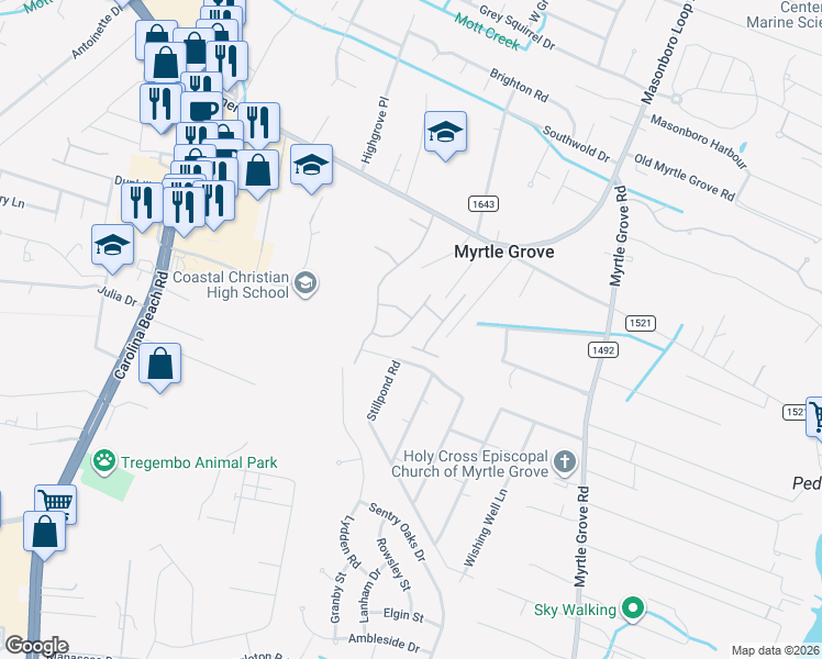 map of restaurants, bars, coffee shops, grocery stores, and more near 920 Piner Road in Wilmington