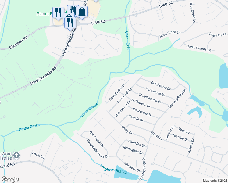 map of restaurants, bars, coffee shops, grocery stores, and more near 153 Cane Brake Drive in Columbia