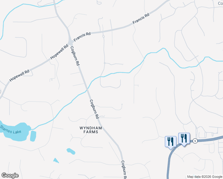 map of restaurants, bars, coffee shops, grocery stores, and more near 14627 Timber Point in Alpharetta