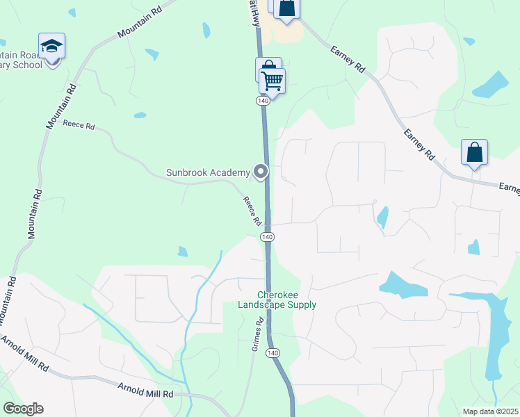 map of restaurants, bars, coffee shops, grocery stores, and more near 1318 Reece Road in Woodstock