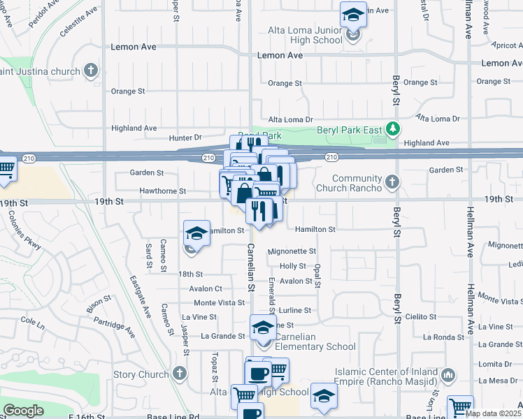 map of restaurants, bars, coffee shops, grocery stores, and more near 8764 19th Street in Rancho Cucamonga