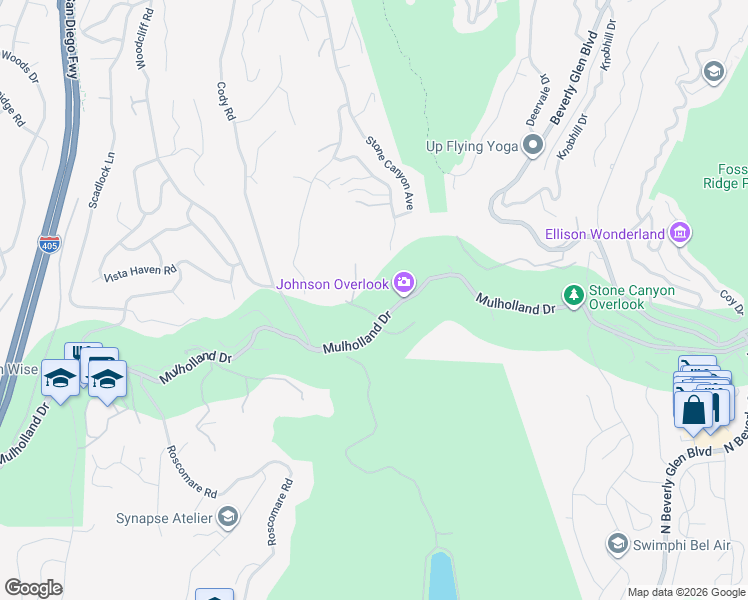 map of restaurants, bars, coffee shops, grocery stores, and more near 3364 Stoneridge Lane in Los Angeles