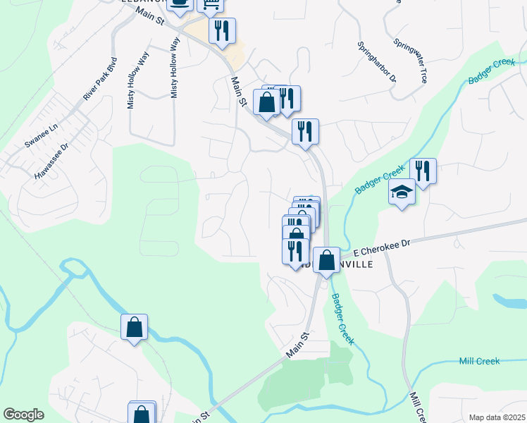 map of restaurants, bars, coffee shops, grocery stores, and more near 406 Vivian Way in Woodstock
