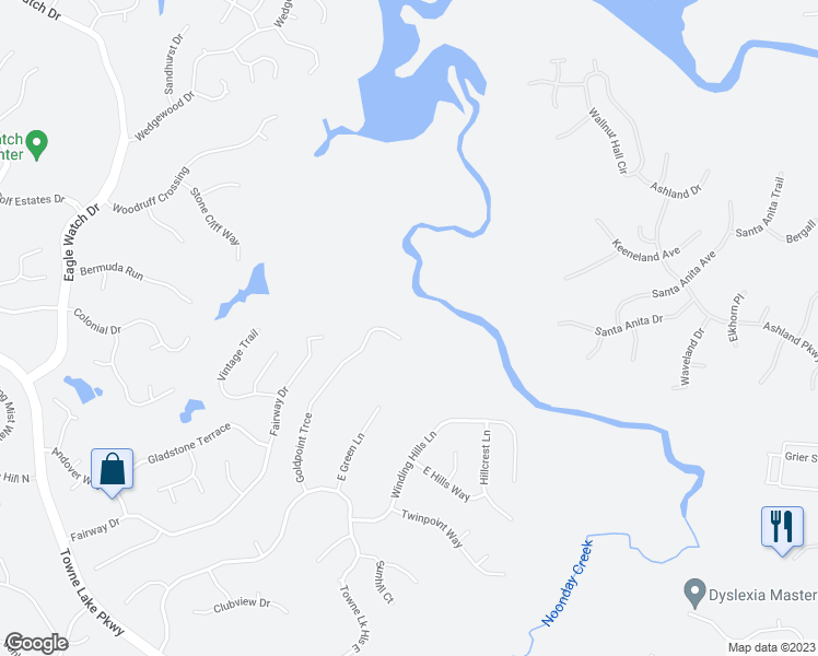 map of restaurants, bars, coffee shops, grocery stores, and more near 649 Goldpoint Trce in Woodstock