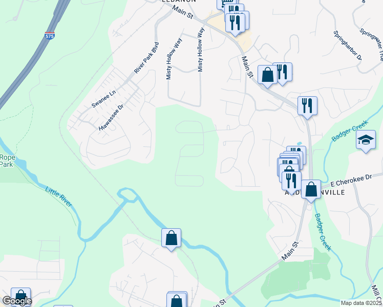 map of restaurants, bars, coffee shops, grocery stores, and more near 530 Payne Road in Woodstock