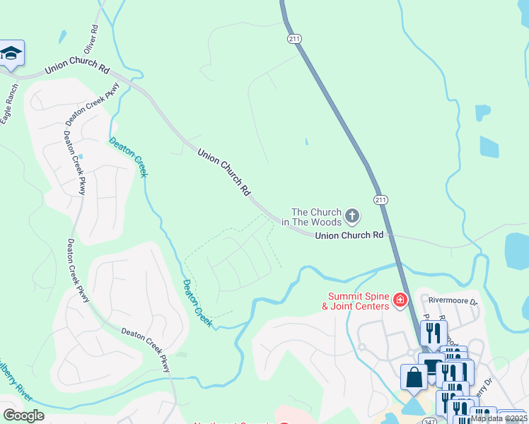 map of restaurants, bars, coffee shops, grocery stores, and more near 5824 Union Church Road in Braselton