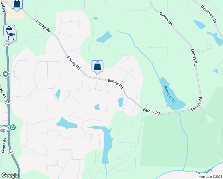 map of restaurants, bars, coffee shops, grocery stores, and more near 319 Hill Crest Circle in Woodstock